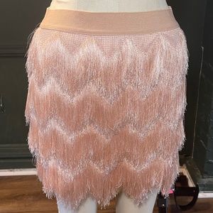 BCBG fringe blush pink mini skirt